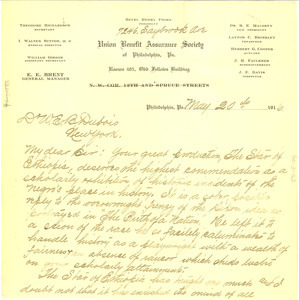Letter from Revel H. Fooks to W. E. B. Du Bois