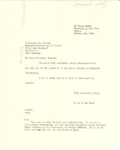 Letter from W. E. B. Du Bois to Humboldt-Universität zu Berlin