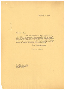 Letter from W. E. B. Du Bois to Lillian Duffy