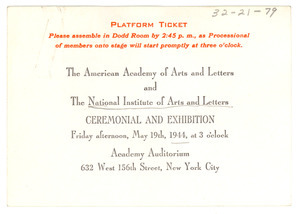 American Academy of Arts and Letters Ceremonial and Exhibition ticket