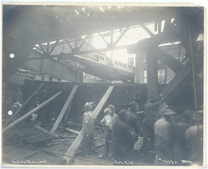 Dudley Street accident, view from below of wreckage and repairs