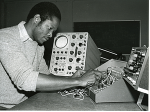Unidentified man training with electronics equipment