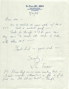 Correspondence from Lin Fraser to Lou Sullivan (September 30, 1988)