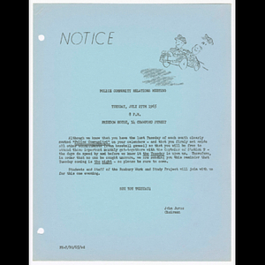 Memorandum from John Jones about Police Community Relations meeting on July 27, 1965