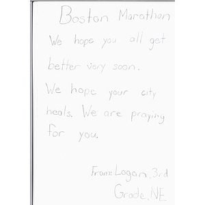Card from a third grader at North Park Elementary School (NE)