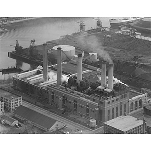 South Boston, Boston Edison, oil tanks, coal piles, 5 chimneys, Boston, MA