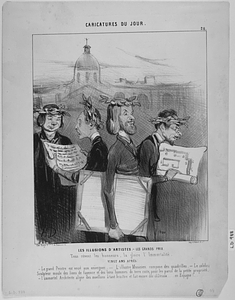 Les illusions d'artistes. - Les grands Prix. Tous rêvent les honneurs, la gloire l'Immortalité. Vingt ans aprés: - Le grand Peintre est voué aux enseignes. - L'illustre Musicien compose des quadrilles. - Le célèbre Sculpteur moule des lions de fayence et des bons hommes de terre cuite, pour les parcs de la petite propriété. - L'Immortel Architecte aligne des moellons à tant le mêtre et fait encore des chateaux...... en Espagne!...