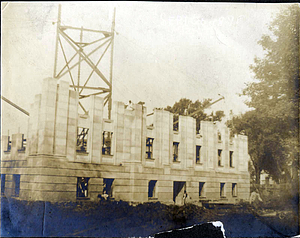 Public library construction work, front and side views