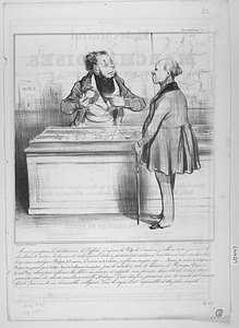 Monsieur, je méprise le charlatanisme de l’affiche, je méprise les Pufs de l’annonce, j’abhorre tout ce qui sent le charlatan, le sauteur, le danseur de corde et je me borne à produire tout naïvement tout bêtement ma marchandise. Lisez mon catalogue ! Parfum de l’amour, de l’estime et de l’amitié, en flacons moyen âge..... Extrait de sourire de l’enfance – Parfum des premiers pas d’Adolphe – Eau de l’alliance des peuples, pour le mouchoir, avec la chanson de Beranger. Parfum du Général Foy, odeur pour raffermir les fibres du cerveau et rappeler aux français leurs libertés et leurs droits garantis par la charte constitutionnelle. Entouré d’un discours prononcé sur la tombe de l’immortel député par un de ses honorables collègues. Vous le voyez il est impossible d’être plus simple........