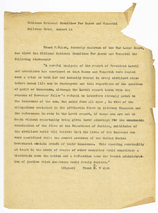 Statement by Citizens National Committee for Sacco and Vanzetti concerning Frank P. Walsh, August 19, 1927