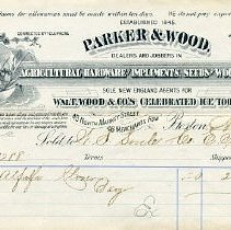 Receipt for alfalfa and bag to W.S. Soule from Parker & Wood 49 North Market Street 46 Merchants Row