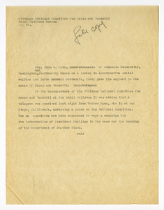 Statement by the Citizens National Committee for Sacco and Vanzetti concerning Reverend John A. Ryan, August 17, 1927