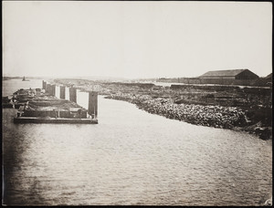 A pier and breakwater stones of the Cape Cod Canal