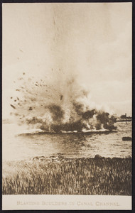 A boulder explodes in the construction of the Cape Cod Canal