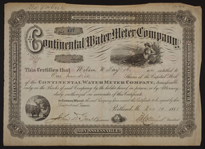 Continental Water Meter Company stock certificate