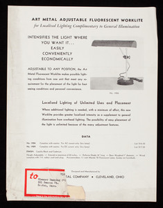 Art Metal Adjustable Fluorescent Worklite, designed and manufactured by The Art Metal Company, Cleveland, Ohio