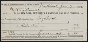 Receipt for the New York, New Haven & Hartford Railroad Company, Dr., Westbrook, Mass., dated January 7, 1886