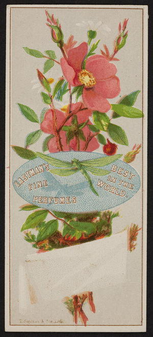 Trade card for Eastman's Fine Perfumes, I. Bartlett Patten & Co., druggists and apothecaries, 39 Harrison Avenue, Boston, Mass., undated