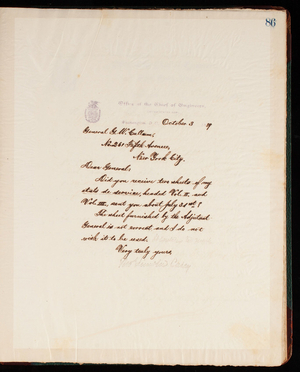 Thomas Lincoln Casey Letterbook (1888-1895), Thomas Lincoln Casey to General G. W. Cullum, October 3, 1889