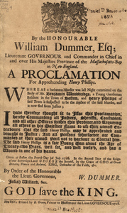 By the Honourable William Dummer, Esq; ... A Proclamation for Apprehending Henry Phillips