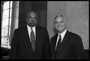 Jack Canfield (right) posed with Bailey W. Jackson of the UMass Amherst School of Education