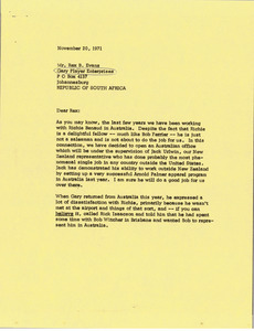 Letter from Mark H. McCormack to Rex B. Evans