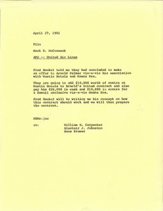 Memorandum from Mark H. McCormack concerning APE and United Air Lines