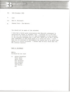 Memorandum from Mark H. McCormack concerning Channel four