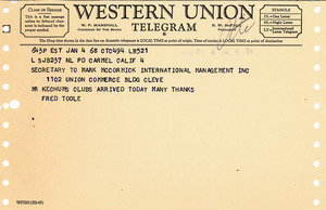 Telegram from Fred Toole to Mary Ann Badalamenti