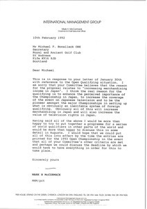 Letter from Mark H. McCormack to Michael F. Bonallack