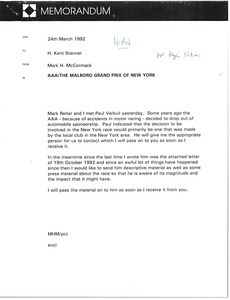 Memorandum from Mark H. McCormack to H. Kent Stanner