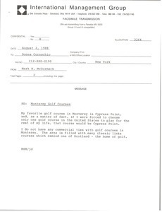 Fax from Mark H. McCormack to Donna Cornachio