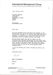 Letter from Mark H. McCormack to Sean Connery