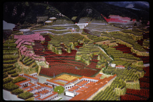 Agricultural exhibition(?): model of village and landscape