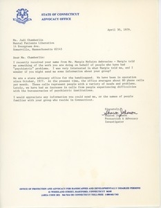 Letter from Sharon Johnson to Judi Chamberlin