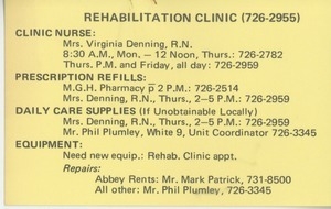 Rehabilitation clinic refill telephone service