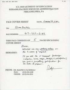 Fax from Ralph N. Pacinelli to Elmer C. Bartels