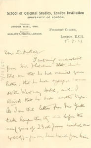 Letter from Alice Werner to W. E. B. Du Bois