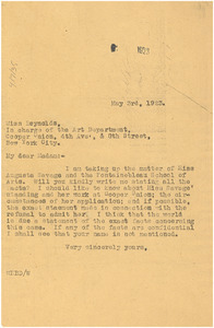 Letter from W. E. B. Du Bois to Cooper Union for the Advancement of Science and Art