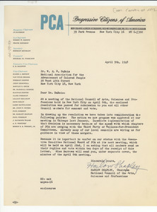 Letter from National Council of Arts, Sciences and Professions to W. E. B. Du Bois