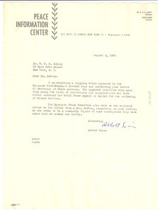 Letter from Peace Information Center to W. E. B. Du Bois