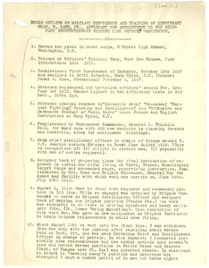 Brief outline of military experience and training of Lieutenant Chas. E. Lane Jr., applicant to the Military Instructorship Colored High School, Washington