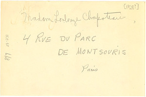 Address of Madame Loulouze Chapoteau
