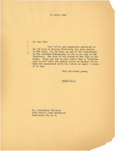 Letter from Ellen Irene Diggs to Chancellor Williams