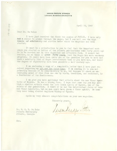 Letter from Anson Phelps Stokes to W. E. B. Du Bois