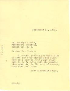 Letter from W. E. B. Du Bois to Rudolph Fisher