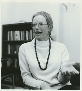 Vivian Barfield sitting indoors, talking