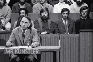 Taping 'The Advocates' television show on WGBH: William Kunstler, with Howard Zinn (second from right) and Rennie Davis in studio audience