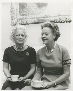 Margaret Milbank Bogert and an unidentified woman seated with tea cups and saucers