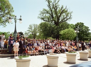 Congressman John W. Olver with large group of visitors to the capitol